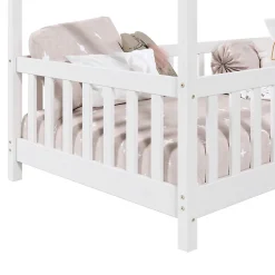 Lit cabane LISAN 90 x 190 cm, en pin massif lasuré blanc