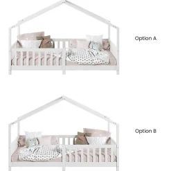 Lit cabane LISAN 90 x 190 cm, en pin massif lasuré blanc