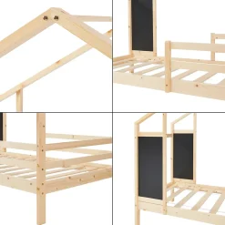 Lit cabane Lorenskog bois de pin 90 x 200 cm naturel en.casa