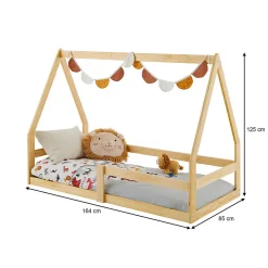 Lit cabane LUSIA 80 x 160 cm, en pin massif naturel