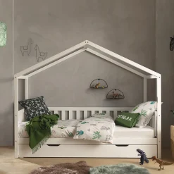 Lit cabane MH 90x200 sommier et tiroir inclus Vipack Dallas Blanc