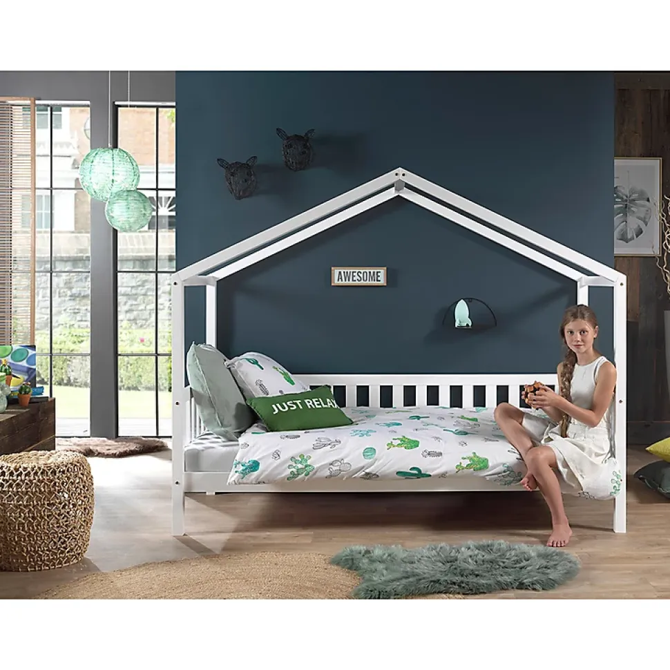 Lit cabane MH 90x200 Sommier inclus Vipack Dallas - Blanc