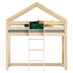 Lit cabane mi-hauteur 90x190 sommier inclus Jeanne Bois