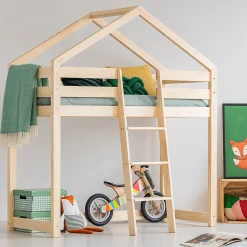 Lit cabane mi-hauteur 90x190 sommier inclus Jeanne Bois