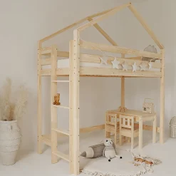 Lit cabane mi-hauteur 90x190 sommier inclus Candice Bois