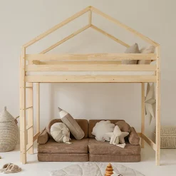 Lit cabane mi-hauteur 90x200 sommier inclus Candice Bois