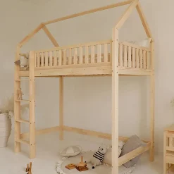 Lit cabane mi-hauteur 90x190 sommier inclus Daisy Bois