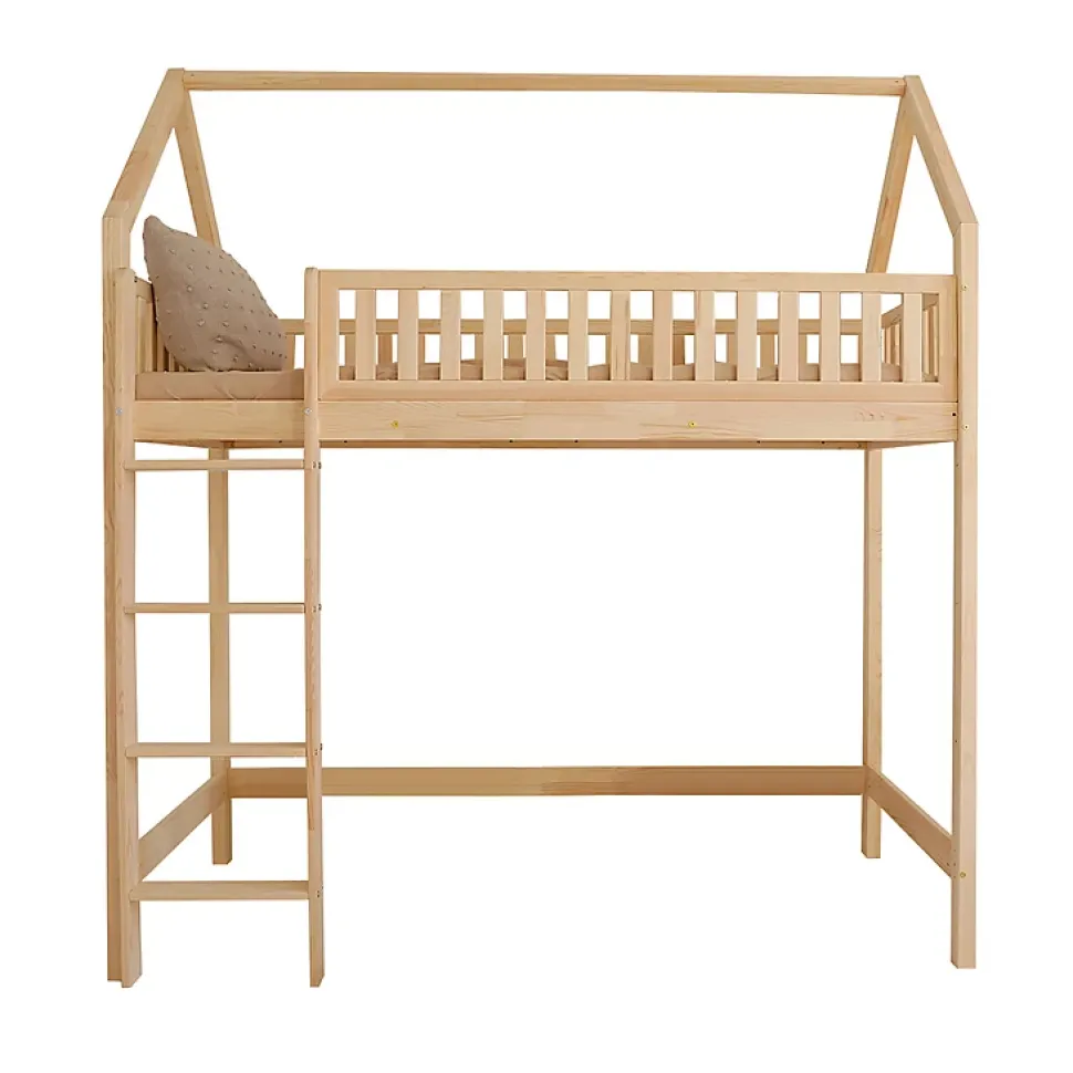 Lit cabane mi-hauteur 90x190 sommier inclus Daisy Bois