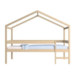 Lit cabane MIKA 90x190 + sommier + matelas IRIS / Naturel