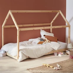 Lit cabane Montessori. bois massif en pin naturel - Tobias - sommier inclus. 90 x 190 cm