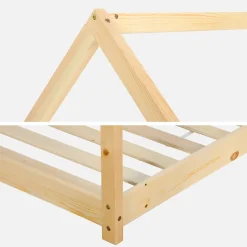 Lit cabane Montessori. bois massif en pin naturel - Tobias - sommier inclus. 90 x 190 cm