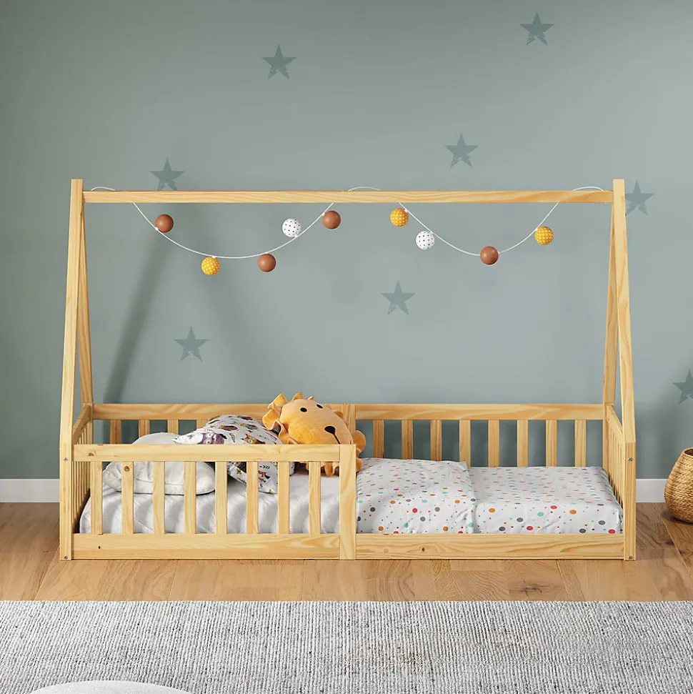 Lit cabane NICOLAS 90 x 190 cm, en pin massif coloris naturel