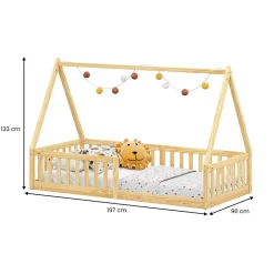 Lit cabane NICOLAS 90 x 190 cm, en pin massif coloris naturel