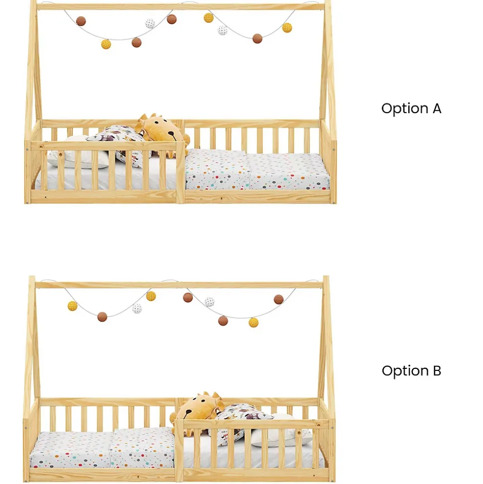 Lit cabane NICOLAS 90 x 190 cm, en pin massif coloris naturel