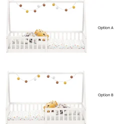 Lit cabane NICOLAS 90 x 190 cm, en pin massif laqué blanc