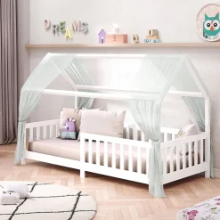 Lit cabane NINA 90 x 190 cm, en pin massif lasuré blanc