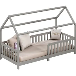 Lit cabane NINA 90 x 190 cm, en pin massif lasuré gris