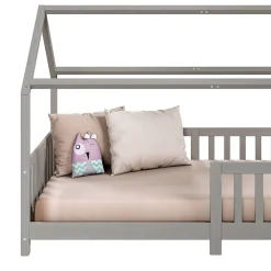 Lit cabane NINA 90 x 190 cm, en pin massif lasuré gris