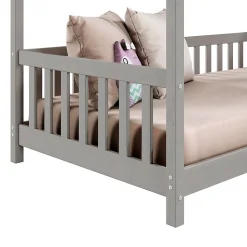 Lit cabane NINA 90 x 190 cm, en pin massif lasuré gris