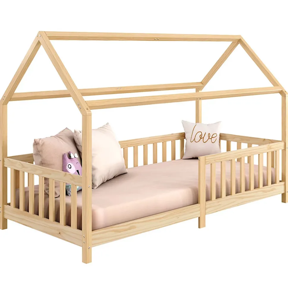 Lit cabane NINA 90 x 190 cm, en pin massif finition naturelle