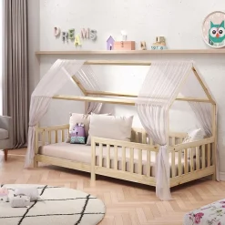 Lit cabane NINA 90 x 190 cm, en pin massif finition naturelle