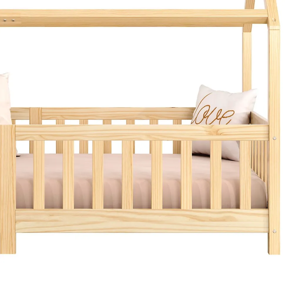 Lit cabane NINA 90 x 190 cm, en pin massif finition naturelle