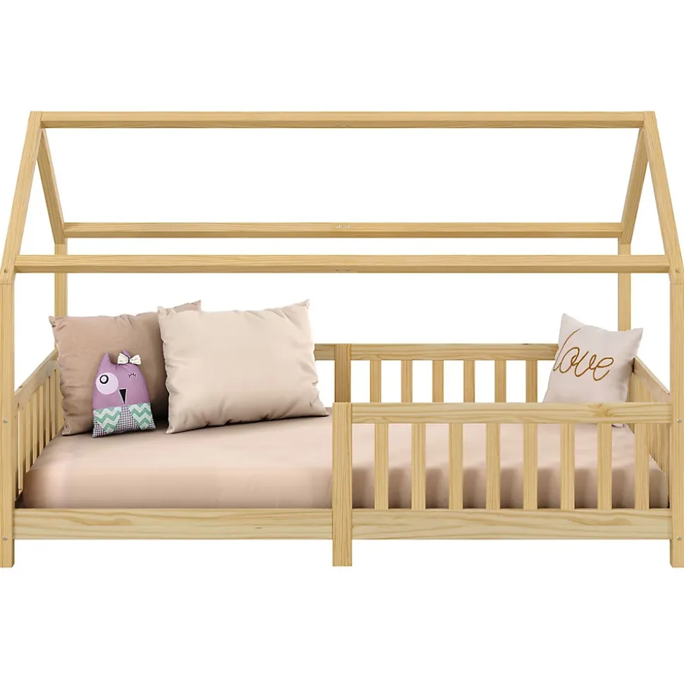 Lit cabane NINA 90 x 190 cm, en pin massif finition naturelle