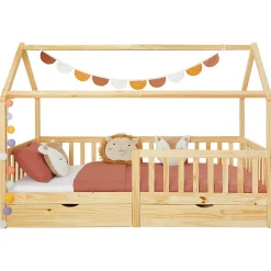 Lit cabane NUNA avec tiroirs, 90 x 200 cm en pin massif finition naturelle