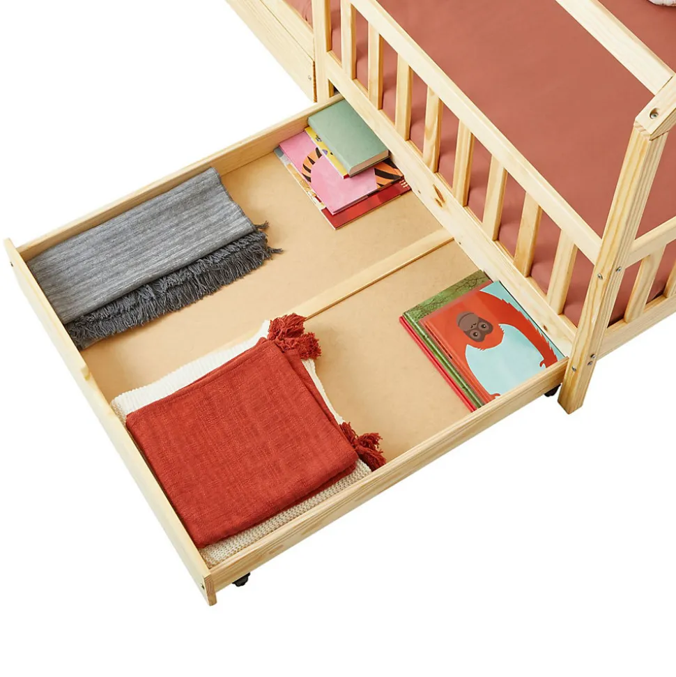 Lit cabane NUNA avec tiroirs, 90 x 200 cm en pin massif finition naturelle