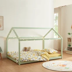 Lit cabane pour enfant Cerro bois de pin contreplaqué 140 x 200 cm vert menthe en.casa