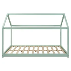 Lit cabane pour enfant Cerro bois de pin contreplaqué 140 x 200 cm vert menthe en.casa