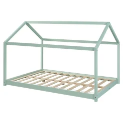 Lit cabane pour enfant Cerro bois de pin contreplaqué 140 x 200 cm vert menthe en.casa