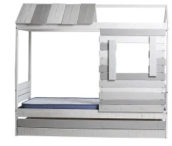 Lit cabane pour enfant en bois coloris blanc, gris - couchage 90 x 190 cm - Longueur 200 x Profondeur 102 x Hauteur 181 cm
