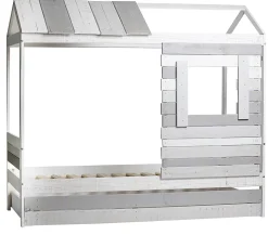 Lit cabane pour enfant en bois coloris blanc, gris - couchage 90 x 190 cm - Longueur 200 x Profondeur 102 x Hauteur 181 cm