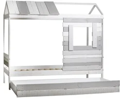 Lit cabane pour enfant en bois coloris blanc, gris - couchage 90 x 190 cm - Longueur 200 x Profondeur 102 x Hauteur 181 cm