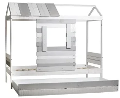 Lit cabane pour enfant en bois coloris blanc, gris - couchage 90 x 190 cm - Longueur 200 x Profondeur 102 x Hauteur 181 cm