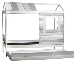 Lit cabane pour enfant en bois coloris blanc, gris - couchage 90 x 190 cm - Longueur 200 x Profondeur 102 x Hauteur 181 cm