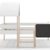 Lit cabane pour enfant en bois coloris blanc, couchage 90 x 190 cm - Longueur 203 x Profondeur 123 x Hauteur 164 cm