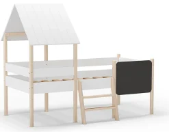 Lit cabane pour enfant en bois coloris blanc, couchage 90 x 190 cm - Longueur 203 x Profondeur 123 x Hauteur 164 cm