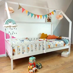Lit cabane pour enfant 190x90cm blanc MARCEAU - HAPPY GARDEN