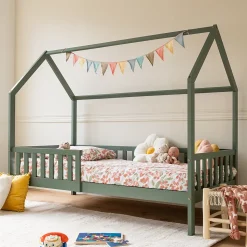 Lit cabane pour enfant 190x90cm vert MARCEAU - HAPPY GARDEN
