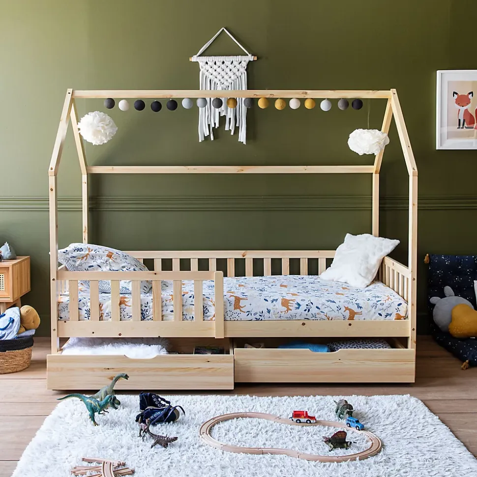 Lit cabane pour enfant 190x90cm en bois avec tiroirs MARCEAU - HAPPY GARDEN