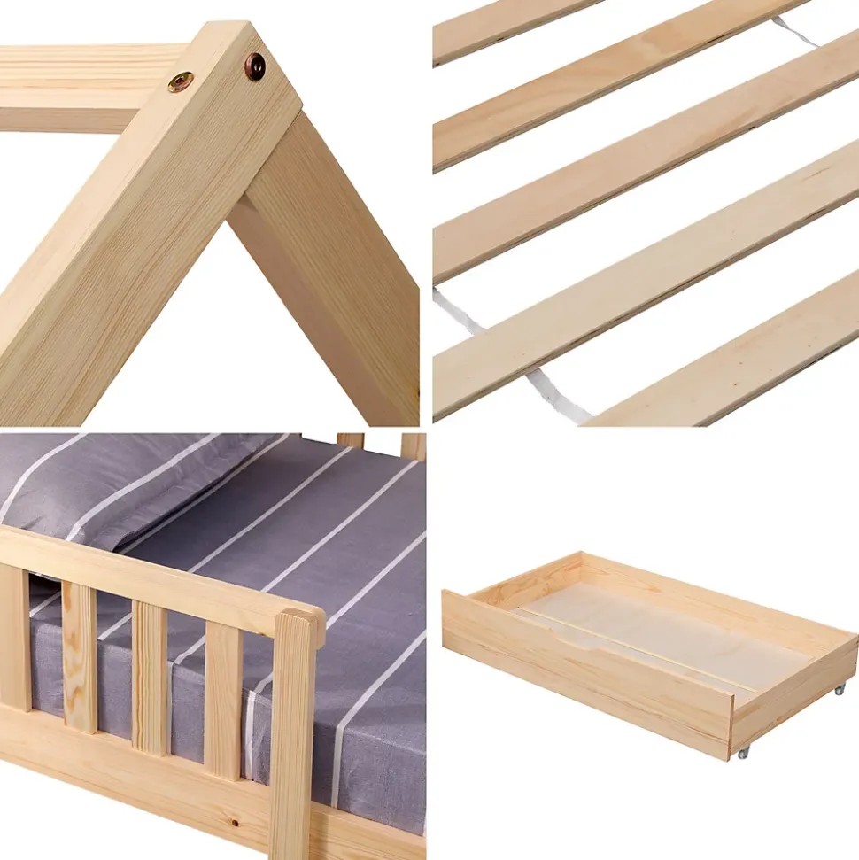 Lit cabane pour enfant 190x90cm en bois avec tiroirs MARCEAU - HAPPY GARDEN