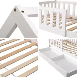 Lit cabane pour enfant 190x90cm blanc avec tiroirs MARCEAU - HAPPY GARDEN