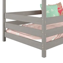 Lit cabane RENA 90 x 200 cm, en pin massif lasuré gris