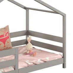 Lit cabane RENA 90 x 200 cm, en pin massif lasuré gris