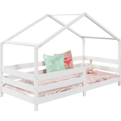 Lit cabane RENA 90 x 190 cm, en pin massif lasuré blanc