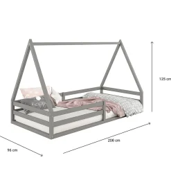 Lit cabane SILA 90 x 200 cm, en pin massif gris