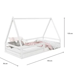 Lit cabane SILA 90 x 190 cm, en pin massif blanc