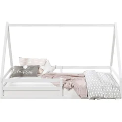 Lit cabane SILA 90 x 190 cm, en pin massif blanc